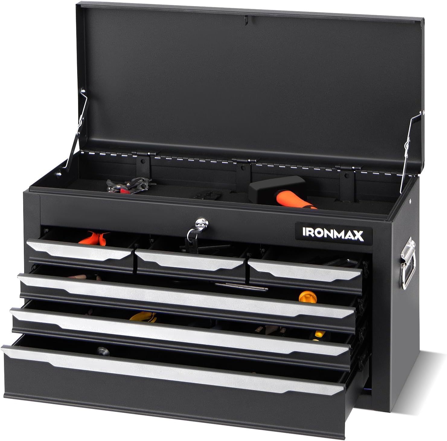 IRONMAX Portable Tool Box, 6 Drawers 24'' Lockable Tool Storage Organizer Toolbox with Ball-Bearing Slides & Liner, Metal Tool Chest for Warehouse, Garage, Workshop, Household