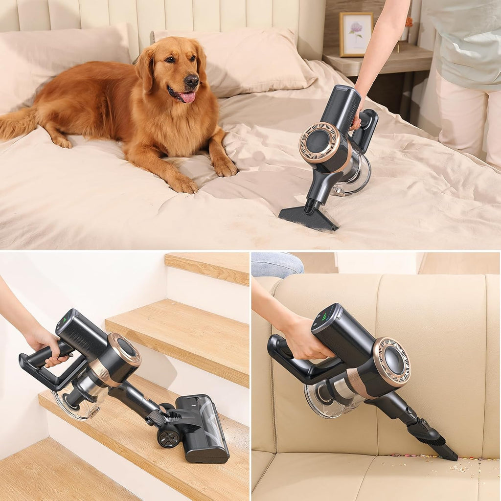 MIUZZY Cordless Vacuum Cleaner, 30Kpa Stick Vacuum with Anti-Tangle Brush and Upgraded Green Light, Up to 45Mins Runtime, Self-Standing Wireless Vacuum Cleaner for Home, Pet Hair, Carpet, Hard Floor