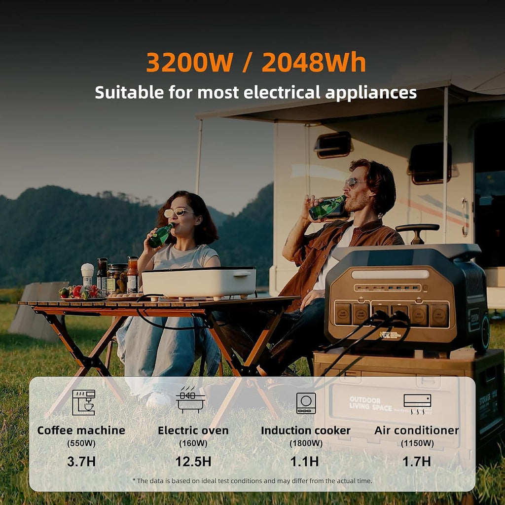 IEE 3200W Portable Power Station P3200 with 1x200W Solar Panel, 2048Wh Solar Generator, 1800W AC Charging, AC Outlets x 4, LiFePO4 Battery Power Station for Home Backup, Camping, RV, Emergency