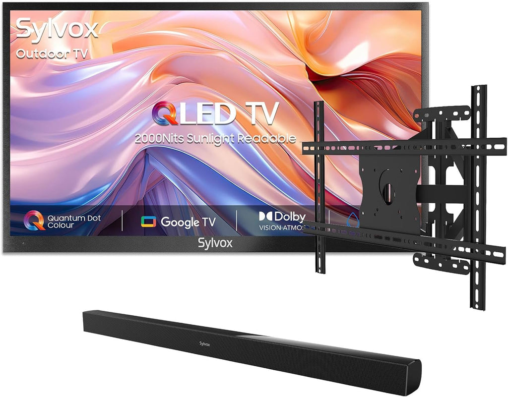 SYLVOX Outdoor TV with Soundbar & Wall Mount & Cover, 75 inch Smart QLED TV, 2000 Nit Full Sun, Weatherproof, 4K UHD, IP565 Waterproof, Commercial Grade (2026 Model)