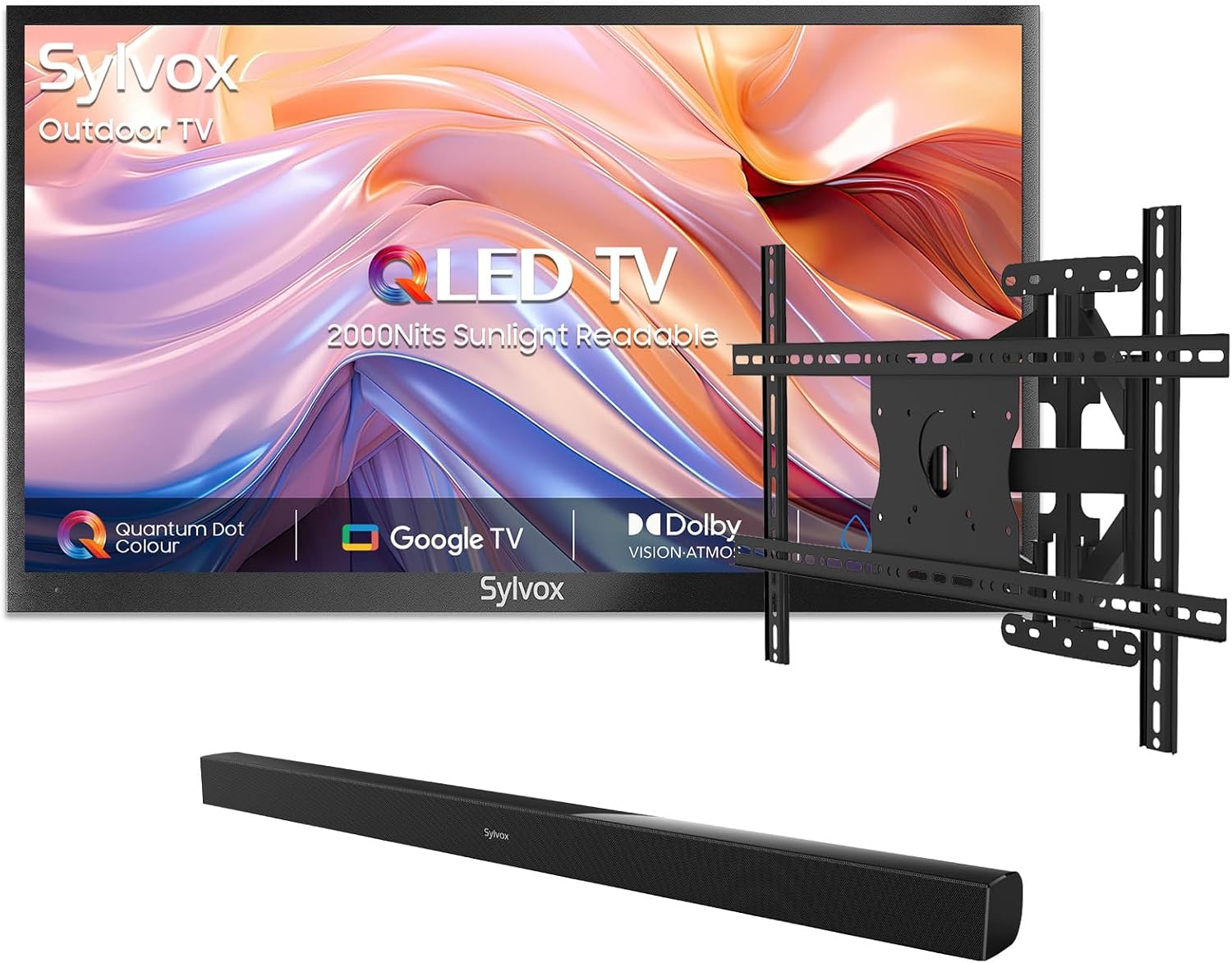 SYLVOX Outdoor TV with Soundbar & Wall Mount & Cover, 75 inch Smart QLED TV, 2000 Nit Full Sun, Weatherproof, 4K UHD, IP565 Waterproof, Commercial Grade (2026 Model)
