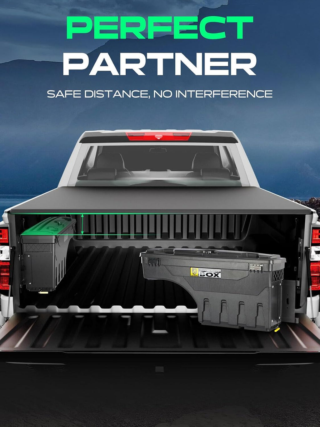 YHTAUTO Truck Bed Storage Tool Box Lockable Compatible with 1999-2007 Chevy Silverado GMC Sierra 1500/2500/3500 & HD(Fit 2007 Classic), Passenger Side, Swing Waterproof Wheel Well ToolBox