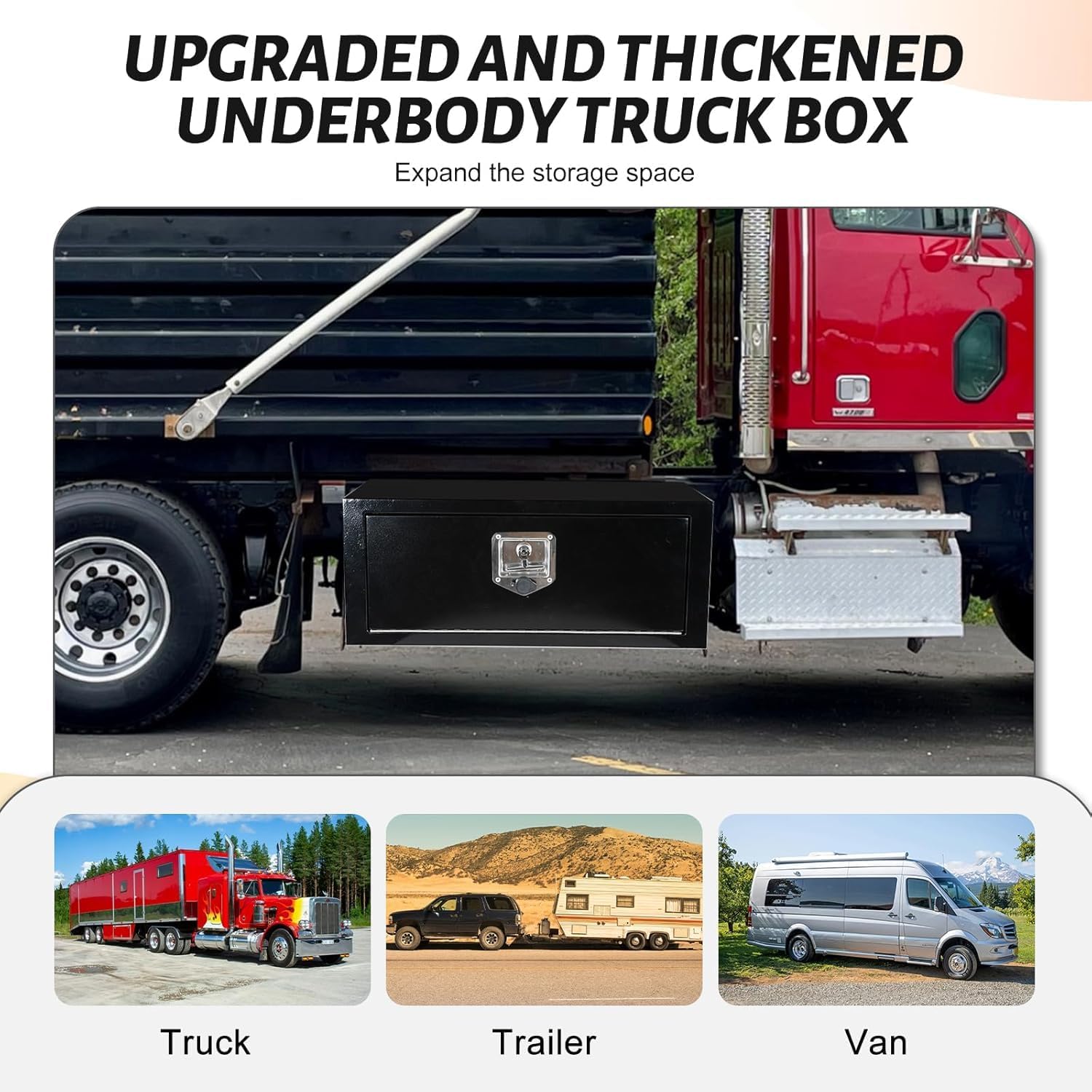 36 Inch Underbody Truck Tool Boxes 2 Pack, 36 x 12 x 14 Inch Steel Under Body Storage Box with T-Handle Latch, Heavy Duty Undermount Toolbox for Truck RV, Black (Pack of 2)