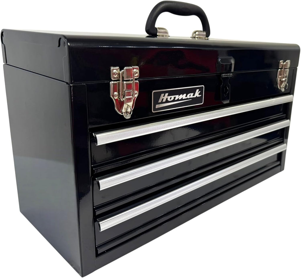 Homak 3 Drawer Ball Bearing Toolbox Chest, Black, 20 Inches