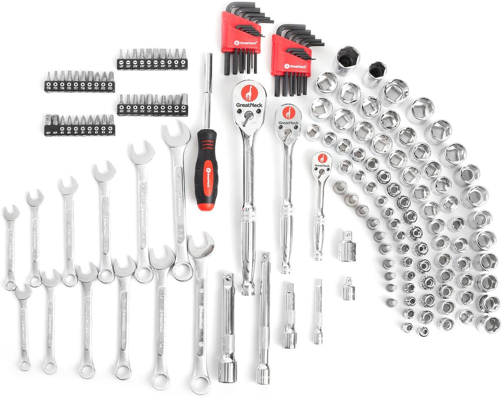 Great Neck GN175 175 Piece Mechanic's Tool Set, Mechanic Tool Kit, SAE And Metric Tool Set, Mechanical Tool Set, Auto Tool Set, Tool Box Set