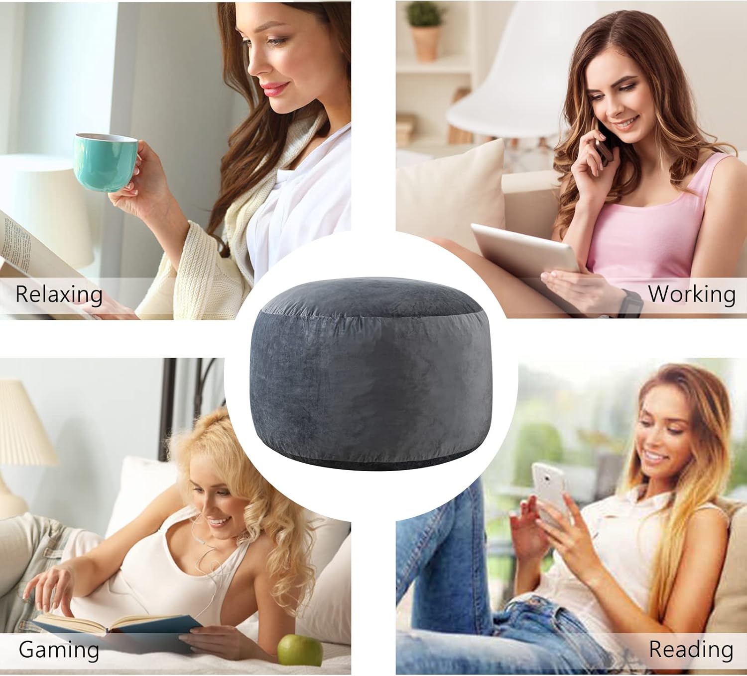 SHOUREN 5 Ft Bean Bag Chair,Memory Foam Bean Bag Chairs for Adults,Bean Bag Sofa for Living Room,Beanbag with Filler Included,Soft Velvet Fabric,Pull-Handle - 5 Foot,Dark Grey