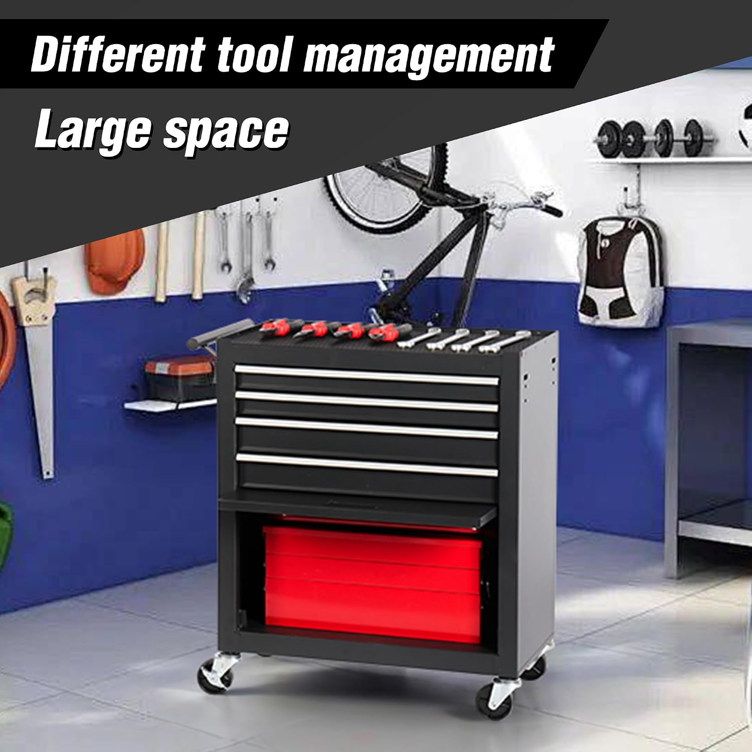 4 Drawers Rolling Tool Chest Cart,Tool Storage Cabinet with 4 Wheels.Portable Tool Cabinet Trolley with Locking System and Drawer Liners.Tool Storage Cart for Garage,Workshop,Repair Shops