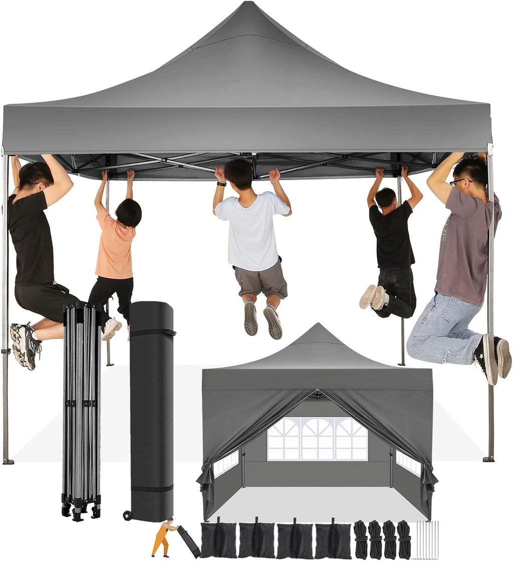 COBIZI 10x10 Pop Up Canopy Tent 10x10 Canopy with 4 Sidewalls Waterproof Heavy Duty Commercial Canopy Tent for Parties Outdoor Garden Gazebo, Carry Bag with Wheel(10x10ft, Gray)