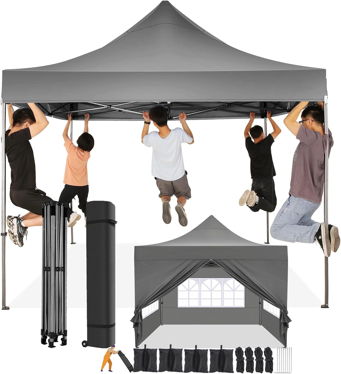 COBIZI 10x10 Pop Up Canopy Tent 10x10 Canopy with 4 Sidewalls Waterproof Heavy Duty Commercial Canopy Tent for Parties Outdoor Garden Gazebo, Carry Bag with Wheel(10x10ft, Gray)