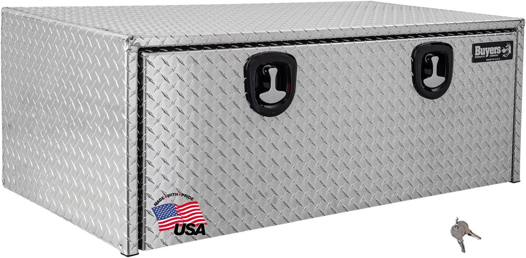 Buyers Products 1705120 Diamond Tread Aluminum Underbody Truck Tool Box, 18 x 24 x 48, Made in USA, .100 in. Thick, Corrosion Resistant, Locking Compression Latch, Secure Storage for Work Trucks