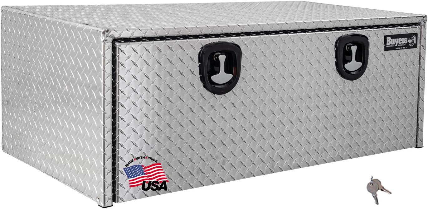 Buyers Products 1705120 Diamond Tread Aluminum Underbody Truck Tool Box, 18 x 24 x 48, Made in USA, .100 in. Thick, Corrosion Resistant, Locking Compression Latch, Secure Storage for Work Trucks