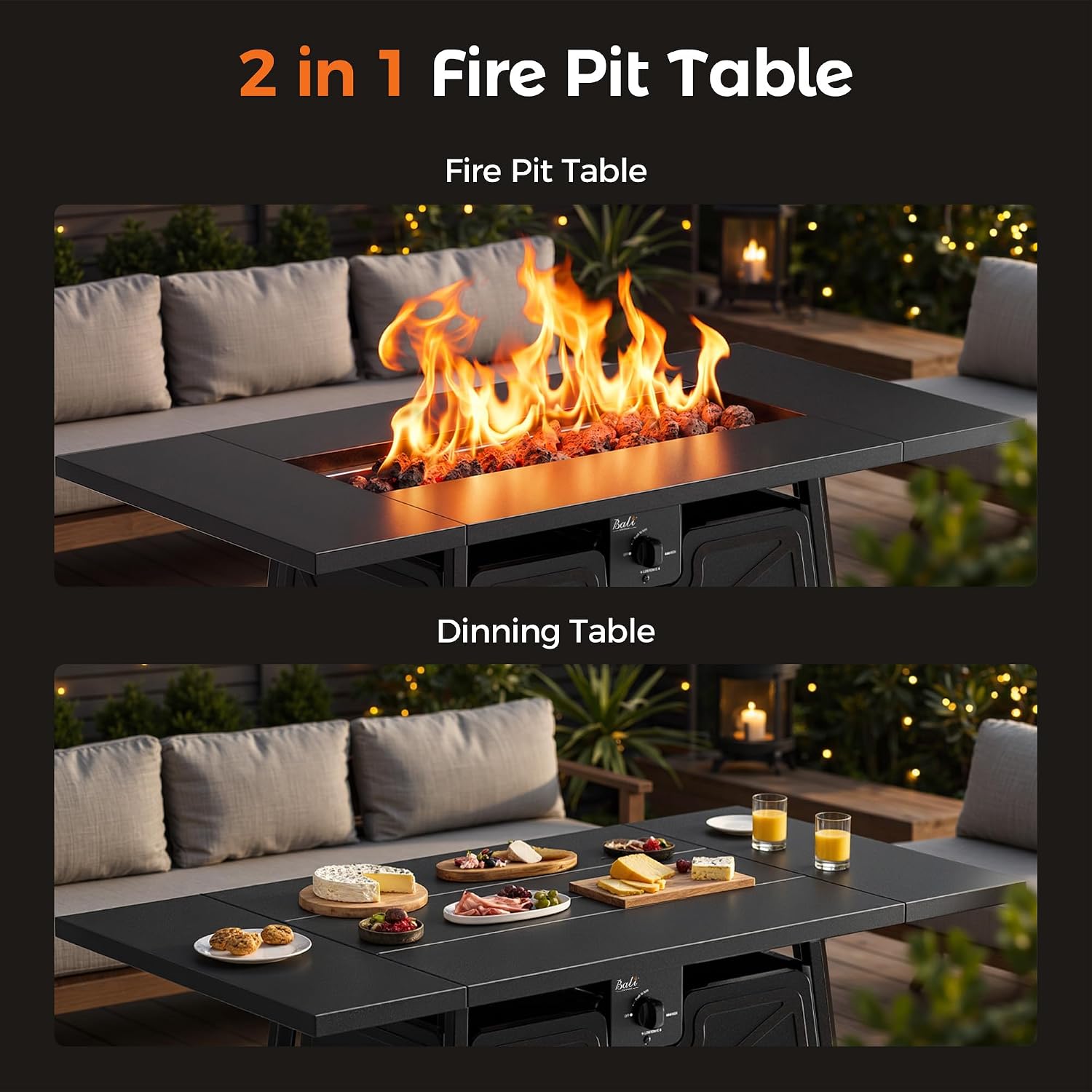 BALI OUTDOORS Propane Fire Pit Patio Outdoor Fire Pit Table Large Firepits for Outside Black
