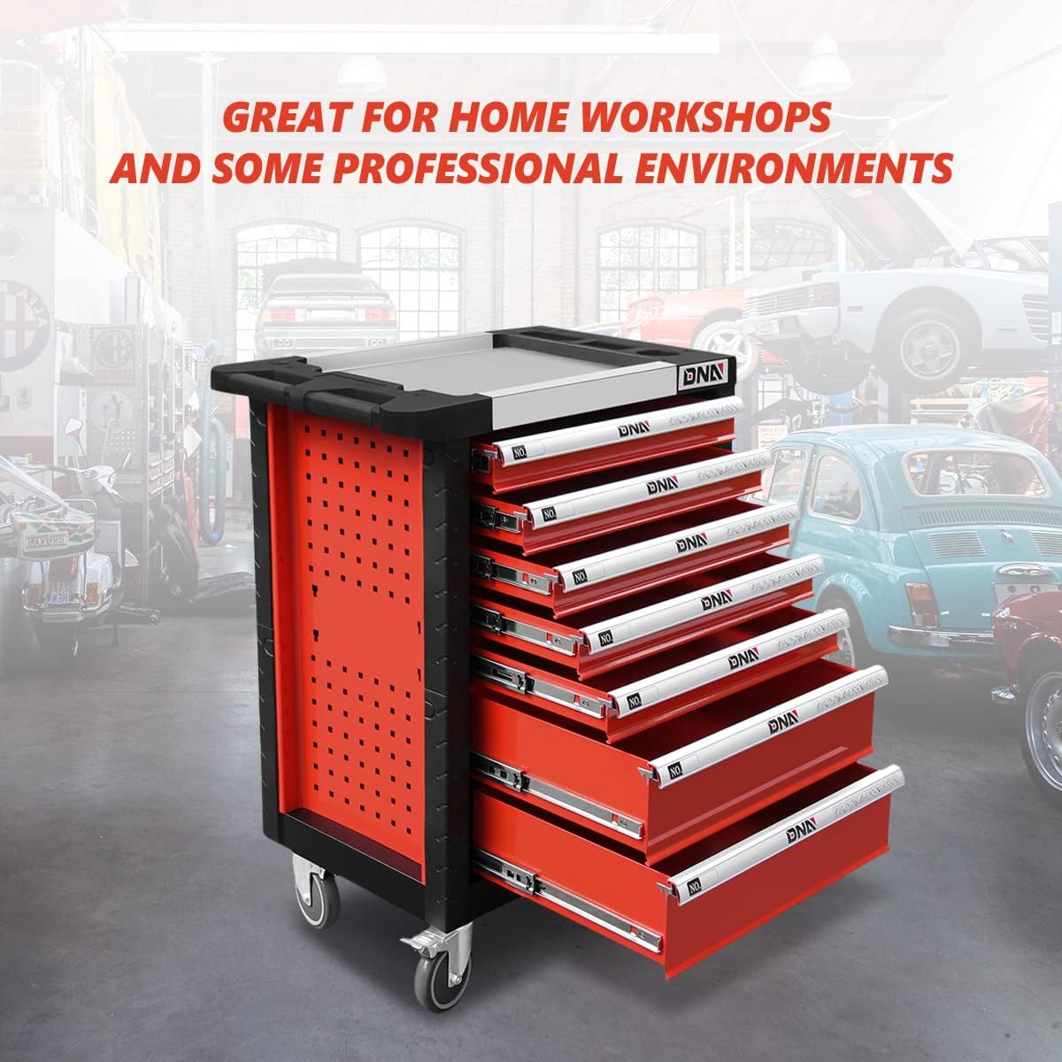 DNA Motoring 7-Drawer Rolling Tools Chest, Rolling Tool Storage Cabinet, Heavy Duty Mechanic Tool Cart, Trolley Organizer for Garage, Warehouse, Workshop, w/Keys, Red, Upgrade Package, TOOLS-10001