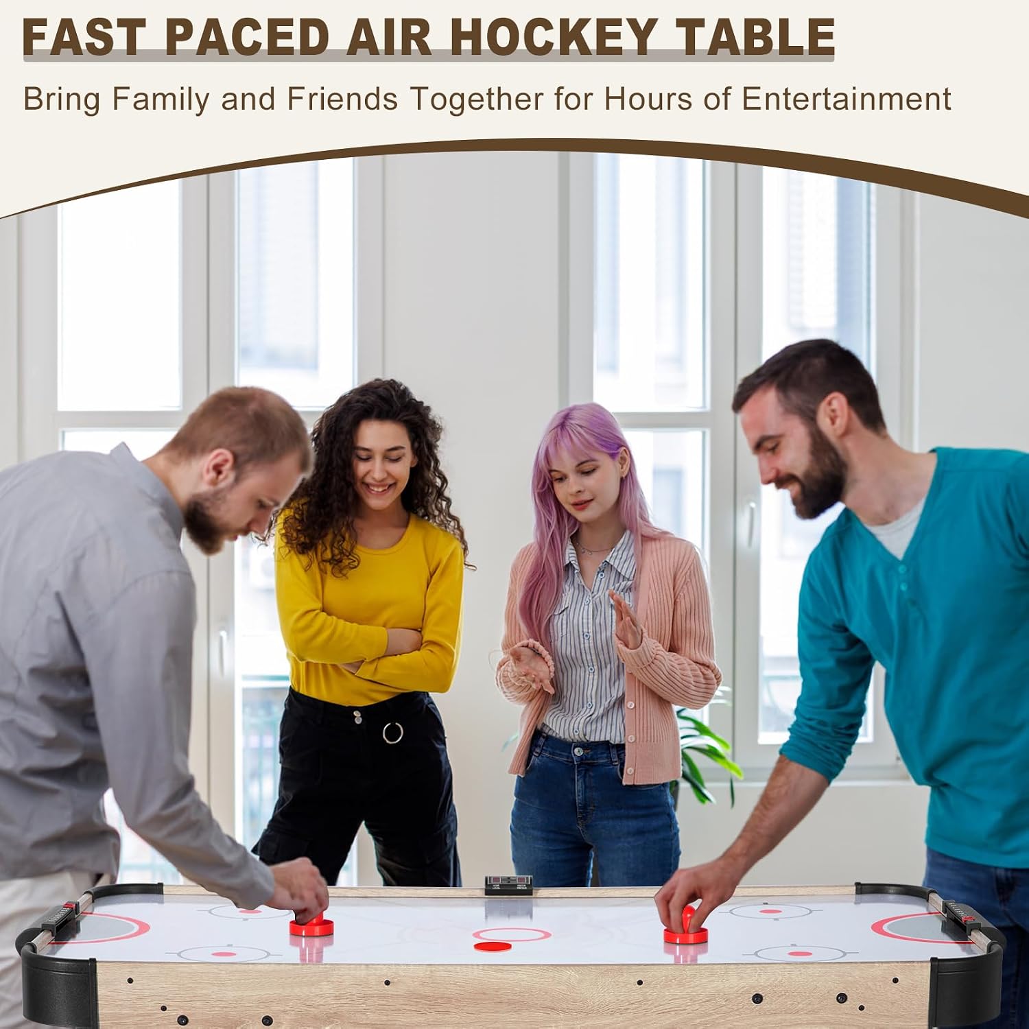 58 Inch Foldable Air Hockey Table, LED Folding Hockey Table Game Set w/2 Pucks, 2 Pushers, Powerful Motor, Hockey Table Gaming Set for Adults and Kids, Home Game Room