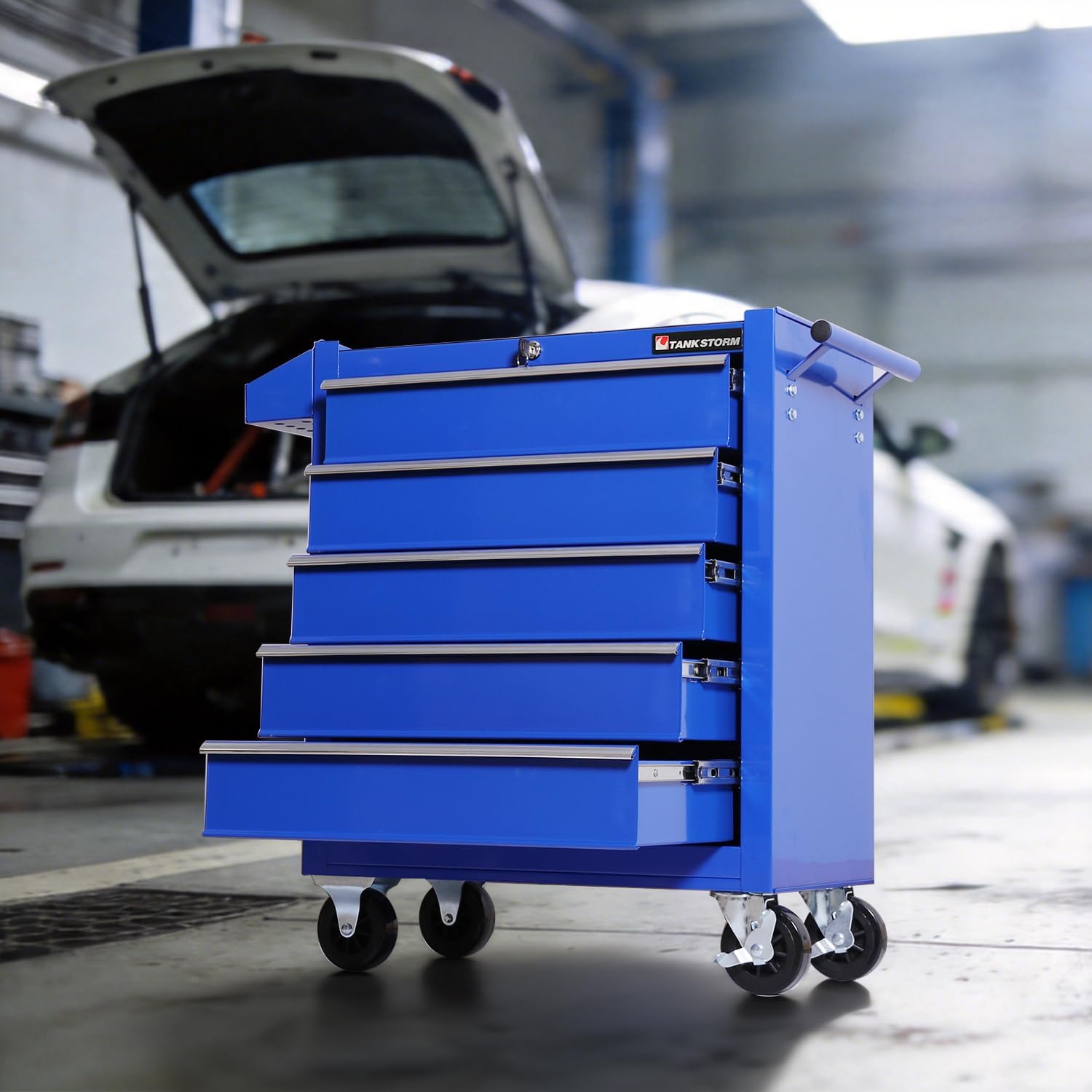 5-Drawer Rolling Tool Chest with Wheels, Heavy Duty Metal Tool Cabinet with Lock, Rolling Tool Box Organizer for Garage, Workshop, Repair Shop, Blue