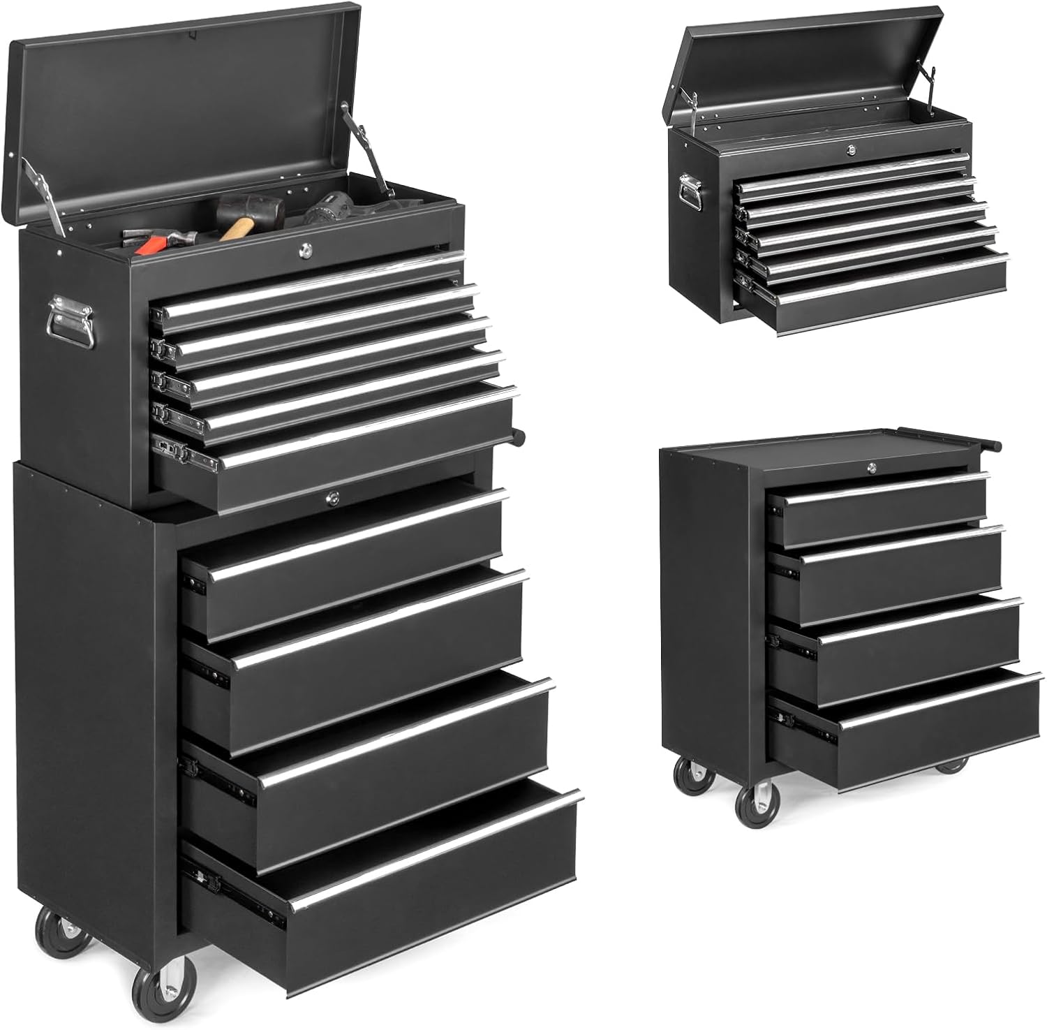 Winado 9-Drawer Rolling Tool Chest with Wheels & Lock & Key, Tool Box with Large Storage Cabinet, Removable Portable Top Box for Garage, Warehouse, Repair Shop & Home