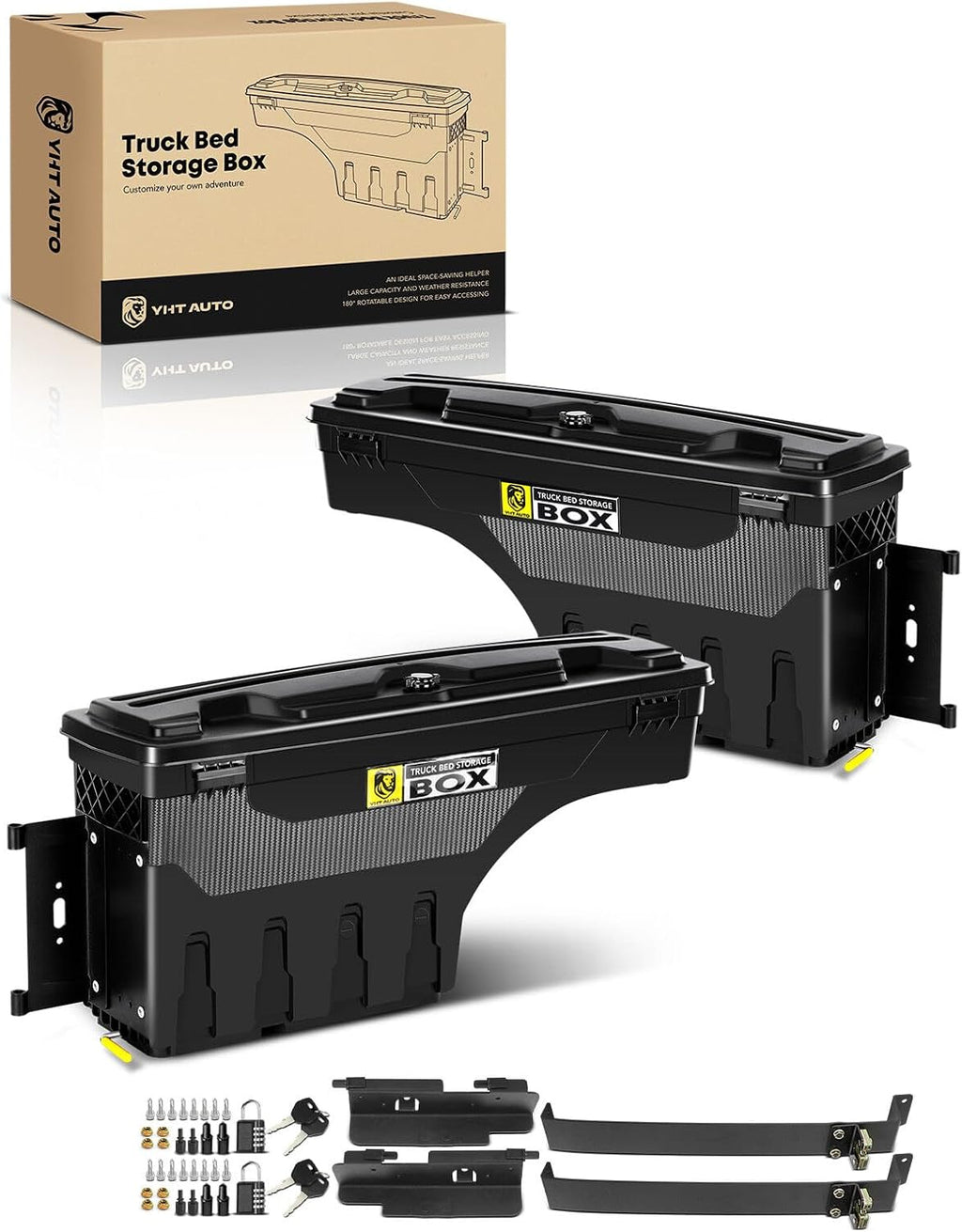 YHTAUTO Set of 2 Truck Bed Storage Tool Box Lockable Compatible with 1999-2007 Chevy Silverado GMC Sierra 1500/2500/3500 & HD(Fit 2007 Classic), Fleetside Bed, Swing Waterproof Wheel Well Toolbox