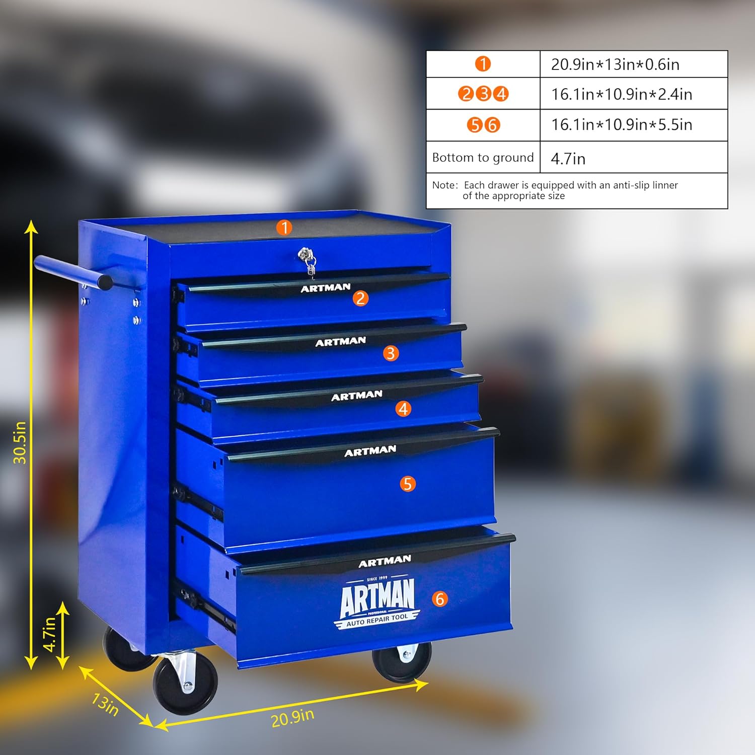 Rolling Tool Box with Wheels, Mechanics Tool Chest with 5 Drawers, Tool Box Organizer with 7 Tool Storage Boxes, Lockable Tool Storage Cabinet for Home Garage Workshop Warehouse Repair Shop, Blue