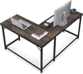 ivinta L Shaped Desk, Modern Corner Home Office Computer Desk with 2' Thicker Desktop for Study Work, Simple Reversible Worksation with Metal Frame for Bedroom Living Room Novas (Brown)