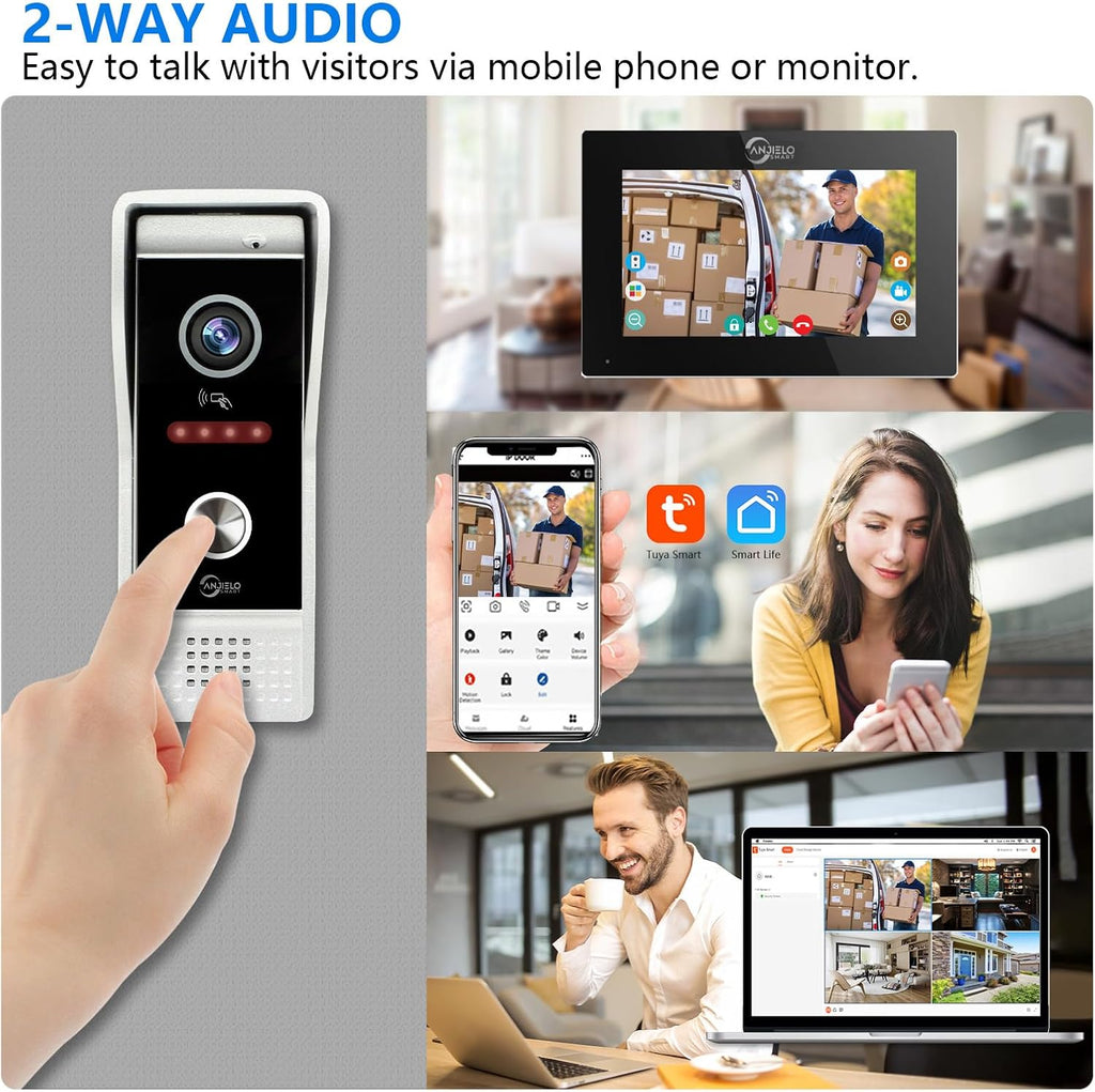 Wired Video Doorbell Apartment Intercom System,10 Inch Full Touch Monitor,1080P Doorbell Camera,TUYA WiFi Smart Home Video Intercom Door Phone Kits IC Unlock for Villa Home,32G