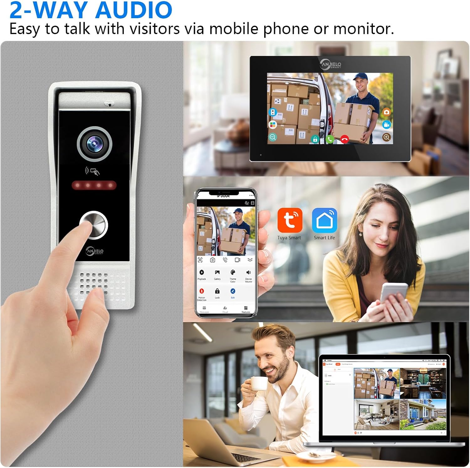 Wired Video Doorbell Apartment Intercom System,10 Inch Full Touch Monitor,1080P Doorbell Camera,TUYA WiFi Smart Home Video Intercom Door Phone Kits IC Unlock for Villa Home,32G
