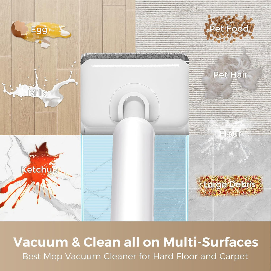 Wet Dry Vacuum Cleaner, Cordless Vacuum Mop Combo for Hard Floors, 23000Pa Powerful Suction, 180° Lay-Flat, Self-Cleaning Floor Washer with 45 Min Runtime, Anti-Tangle Brush, Dual Tank
