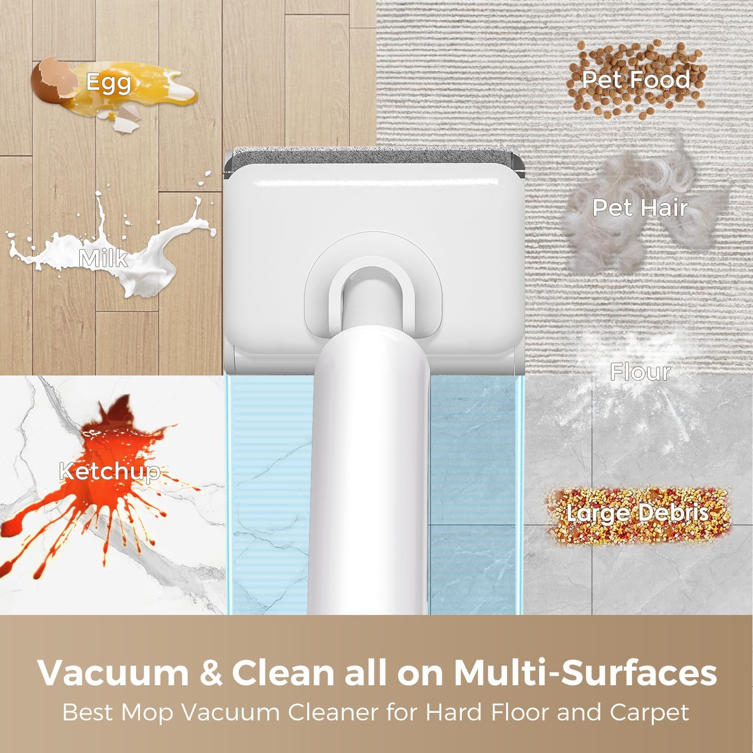 Wet Dry Vacuum Cleaner, Cordless Vacuum Mop Combo for Hard Floors, 23000Pa Powerful Suction, 180° Lay-Flat, Self-Cleaning Floor Washer with 45 Min Runtime, Anti-Tangle Brush, Dual Tank