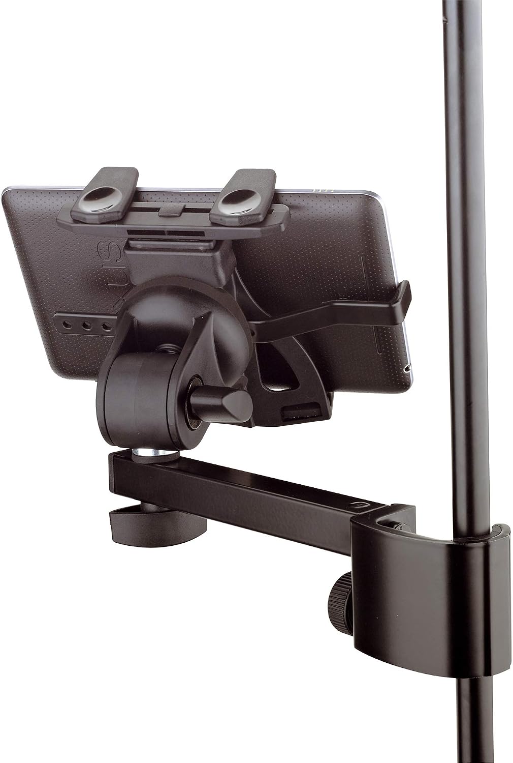 K&M Konig & Meyer 19740.000.55 Tablet/iPad Holder for Microphone Stand - Switch from Landscape to Portrait - Professional Grade for all Musicians - Studio or Remote Home Use - German Made - Black