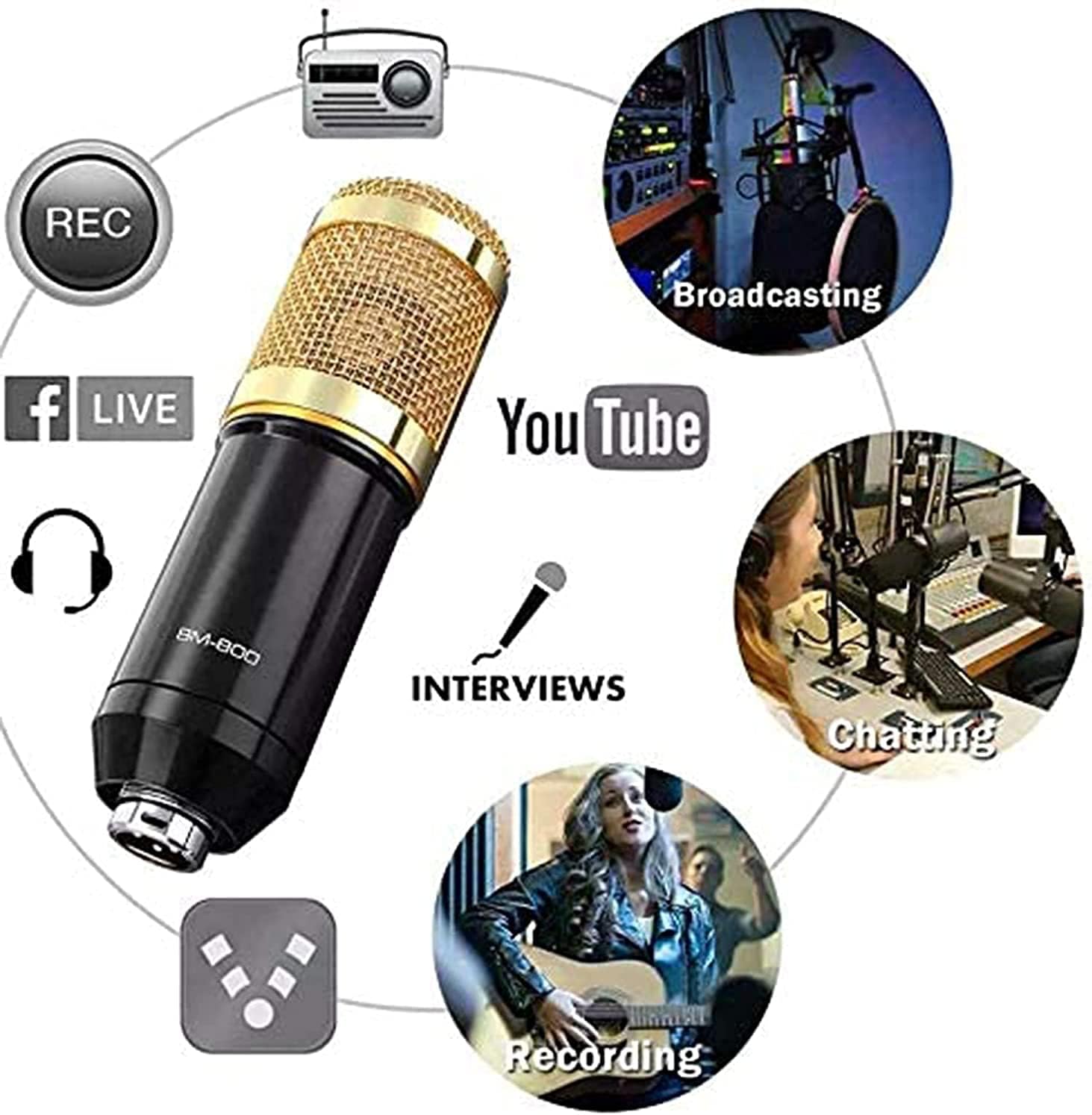Studio Microphone,Sound Card,Mic Kit,Compatible with PC/Laptop/Tablet/Phone/PS4,Mic for Streaming/Singing/Gaming/Video