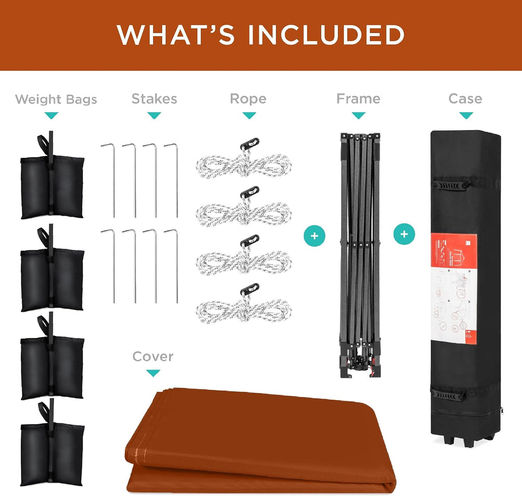 Best Choice Products 12x12ft Pop Up Canopy Tent, Outdoor Shade, 1 Person 1 Minute Set Up, Carry Case, 4 Weight Bags - Rust