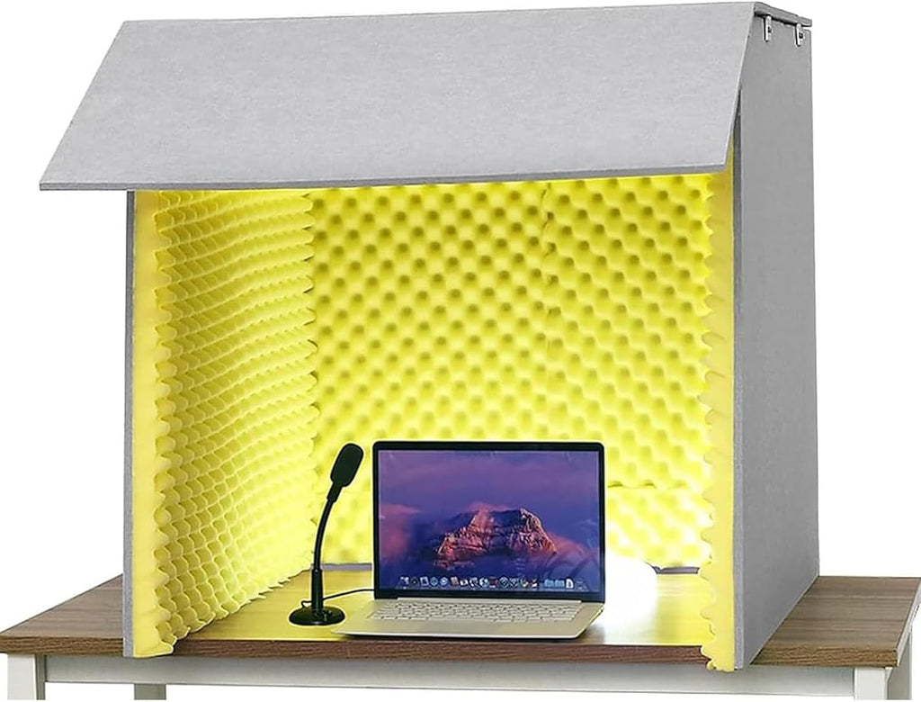 Portable Vocal Recording Booth, Desktop Soundproof Cover, Sound Isolation Room for Home Studio, for Microphone Recording Equipment Podcasts Singing Gaming and Broadcasting,Yellow-80x80x80CM