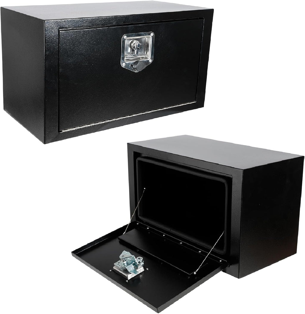 24 Inch Underbody Tool Boxes for Truck 2 Pack, 24 x 12 x 14 Inch Steel Under Body Storage Box with T-Handle Latch, Waterproof Heavy Duty Toolbox for Pickup Truck RV, Black (Pack of 2)