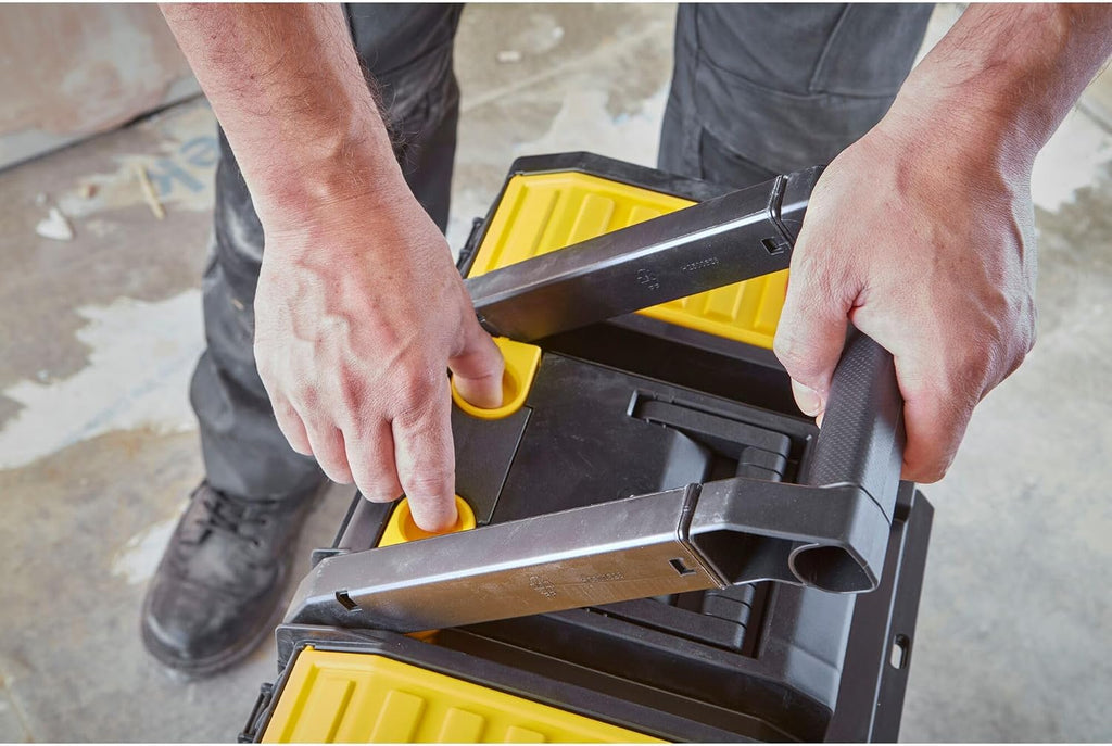 STANLEY 3 in 1 Rolling Work Centre Toolbox with Pull Handle, Detachable Toolbox with Portable Tote Tray, 1-70-326, Black