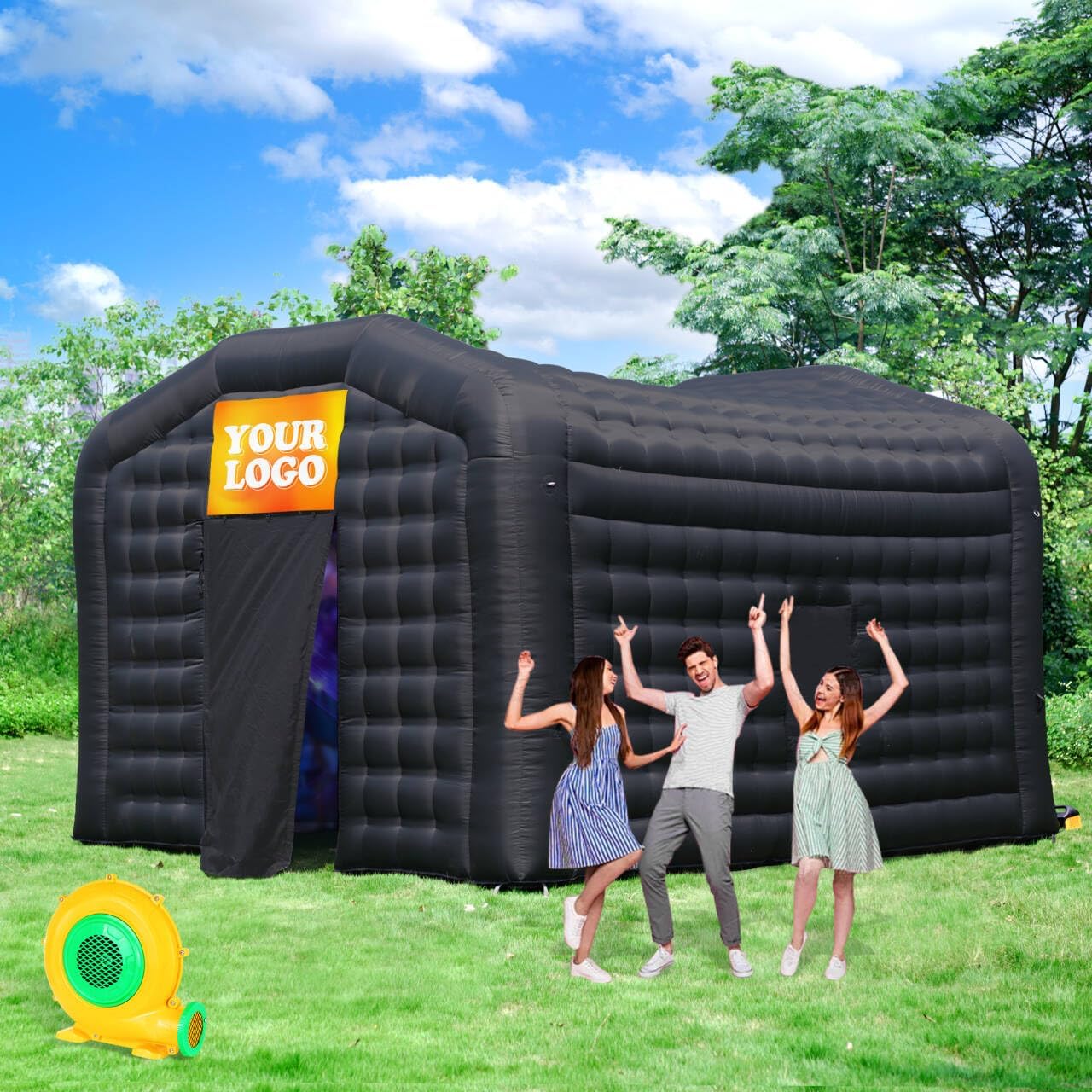 Step4Fun Large Black Inflatable Night Club 18x16x12 Ft Party Tent with Logo Area Disco Cube for Wedding Birthday Raves Dance Floor Yard Party