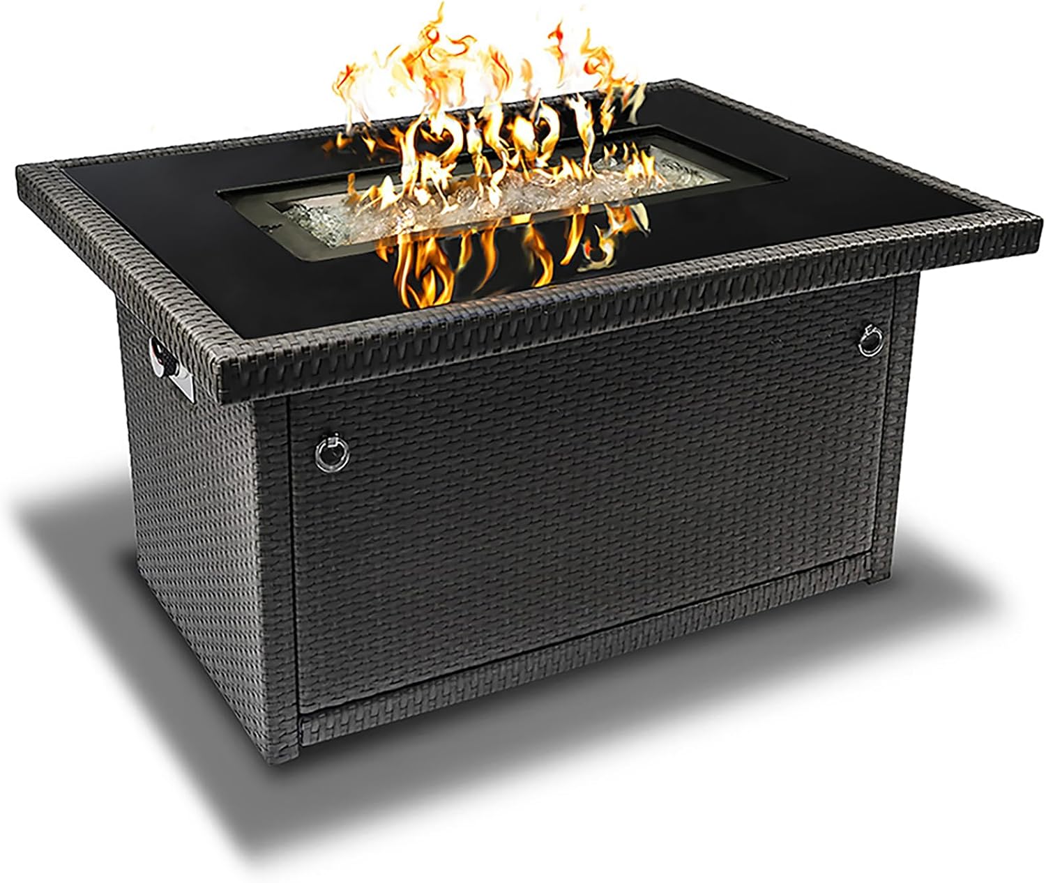 Outland Living Series 403 Fire Table – 44' 50,000 BTU Outdoor Propane Gas Fire Pit Table with Tempered Glass Top & Arctic Ice Decorative Glass Rocks, Slate Grey