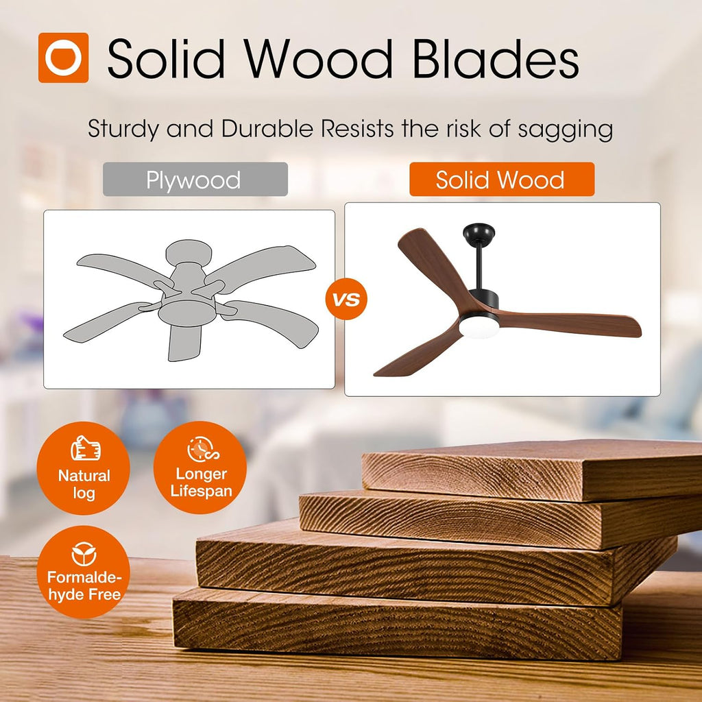 addlon 60 inch Ceiling Fans with Lights and Remote Control, Reversible, 3 Wood Blades, 6 Speeds, 3CCT Dimmable, Noiseless, Indoor/Outdoor Black Walnut Ceiling Fan for Bedroom Living Room Gazebo Patio