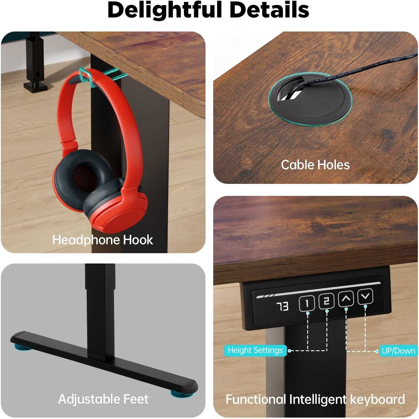 PayLessHere 55 Inch Electric Standing Desk Sit Stand up Desk Home Office Desk with Large Space Headphone Holder 2 Memory Function for Home,Office,Meeting Room (Brown)
