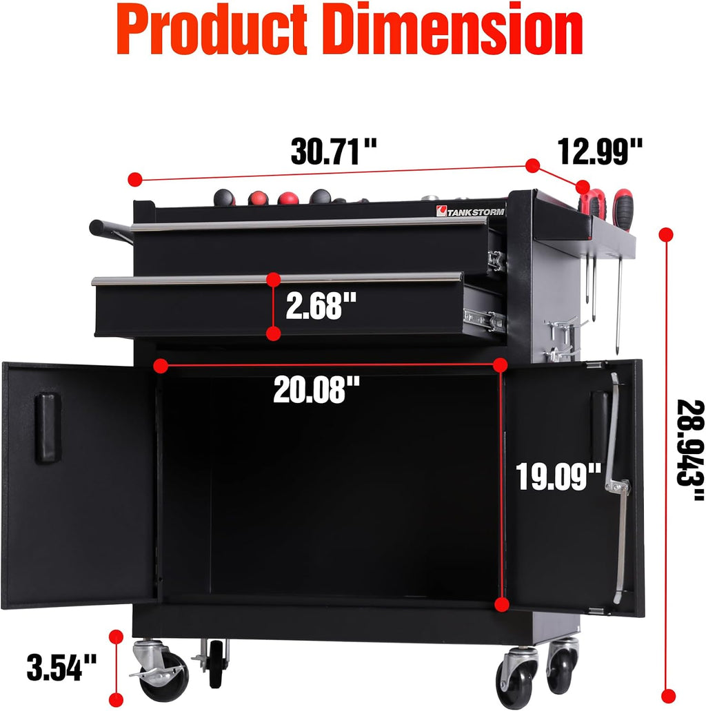 Tool Chest Heavy Duty Cart Steel Rolling Tool Box with Lockable Doors (TZ12 Black)