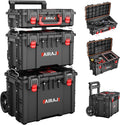 Rolling Tool Box with Wheels Heavy Duty,Modular Stackable Tool Box Organizer,Waterproof Toolbox for Hand/Power Tools,Removable Divider/Parts Box,All-terrain Durable Wheels,Telescopic Pull Rod Handle