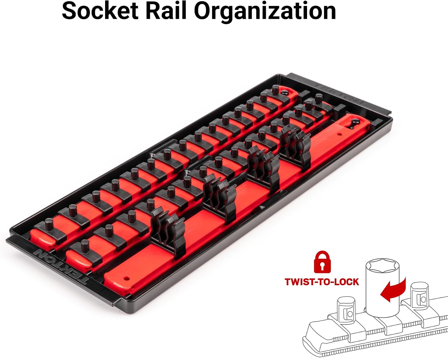 TEKTON 1/4 Inch Drive 6-Point Socket and Ratchet Set with Rails and Tray, 35-Piece (4-15 mm) | SKT03201