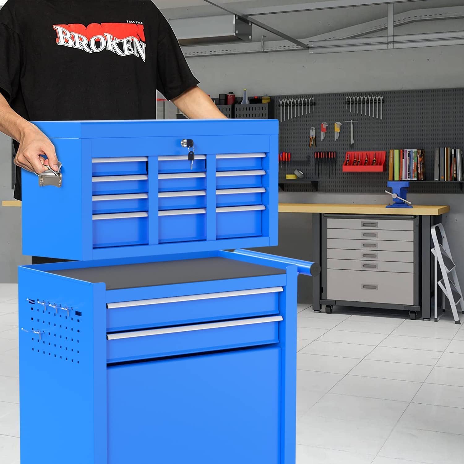 8-Drawer High Capacity Rolling Tool Box with Wheels,Rolling Tool Chest with Drawer,Tool Box on 4 Wheels with Lock, Tool Storage Cabinet Removable Portable Box for Garage Warehouse