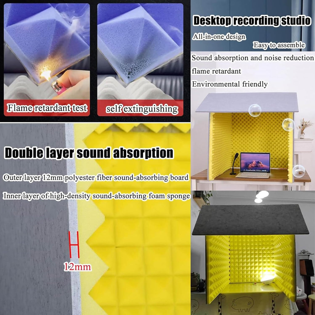 Portable Vocal Recording Booth, Desktop Soundproof Cover, Sound Isolation Room for Home Studio, for Microphone Recording Equipment Podcasts Singing Gaming and Broadcasting,Yellow-80x80x80CM