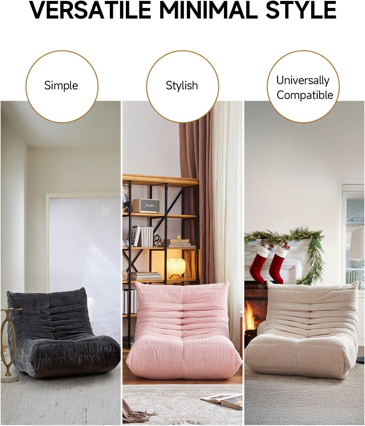 ZCUBED Large Bean Bag Chairs for Adults, Memory Foam Lounge Chair, Soft Corduroy Big Bean Bag Chair Lazy Sofa, Comfy Floor Beanbag Chair Single Sofa for Bedroom Living Room Fireside Book Nook, Beige