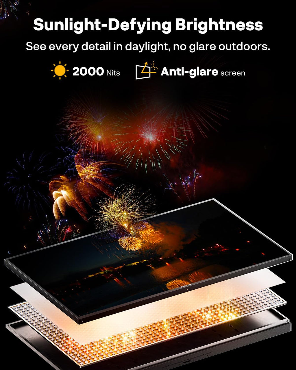 SYLVOX 55 inch Outdoor Mini-LED QLED TV with Soundbar, 4K UHD, 2000 Nits Full Sun, Anti-Glare Screen, 120Hz, IP56 Waterproof, Dual 30W Dolby Atmos Speaks (Cinema/2025)