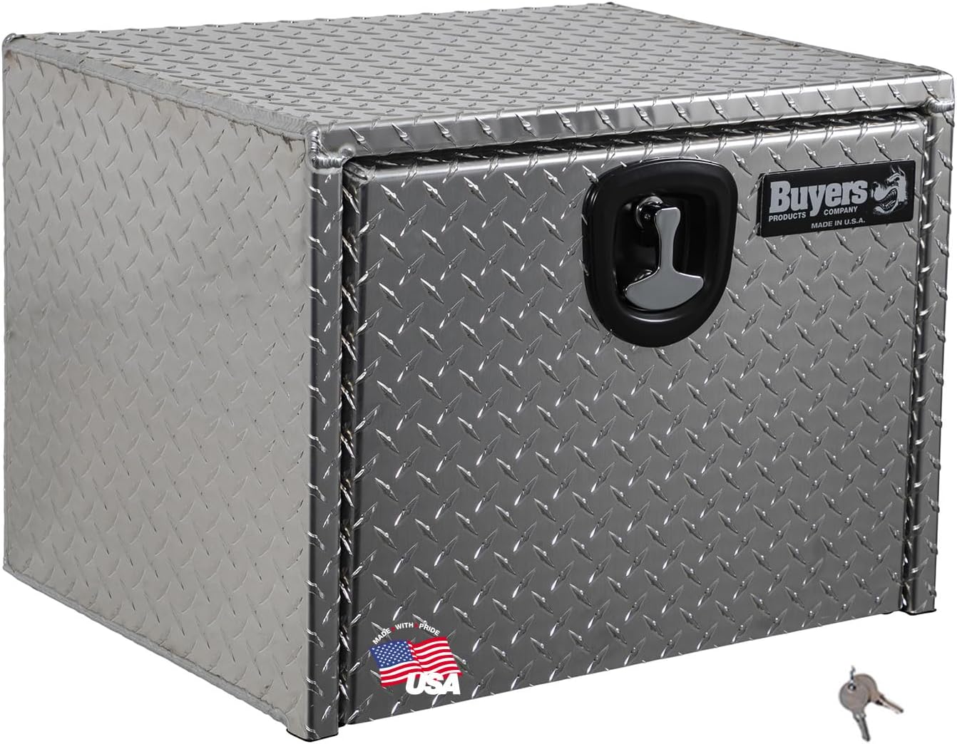 Buyers Products 1705100 Diamond Tread Aluminum Underbody Truck Tool Box, 18 x 18 x 24, Made in USA, .100 in. Thick, Corrosion Resistant, Locking Compression Latch, Secure Storage for Work Trucks