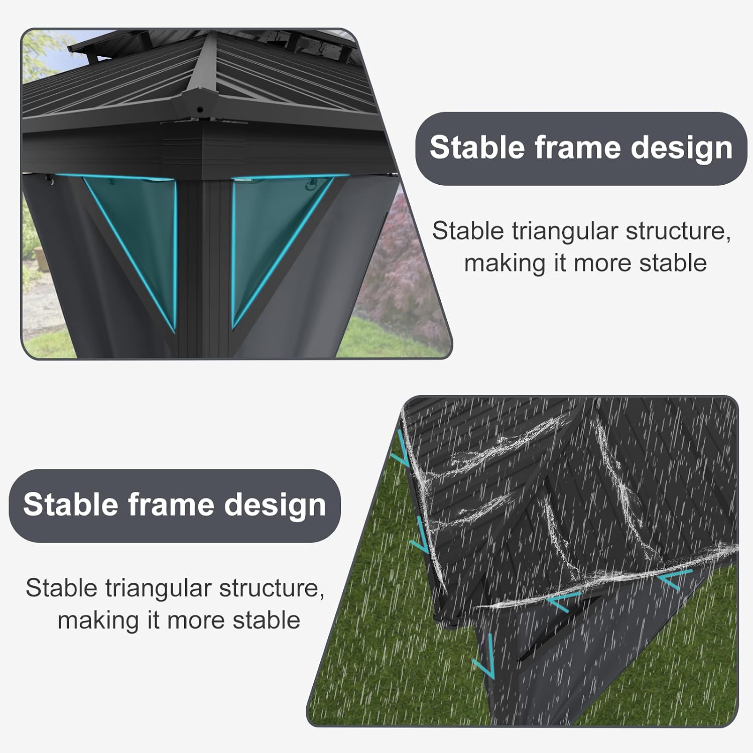 12x16FT Gazebo Hardtop Double Roof Canopy with Netting and Curtains,Outdoor Gazebo 2-Tier Hardtop Galvanized Iron Aluminum Frame for Patio, Backyard, Deck, and Lawns