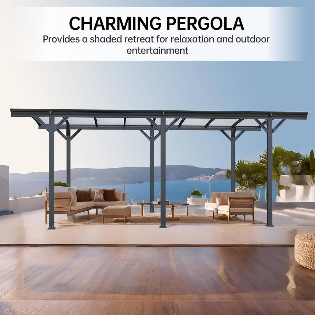 Real Relax Carport 10 x 19 ft Heavy Duty Metal, Multi-Use Shelter with Aluminum Arch-Roof with Polycarbonate Panel for Cars, Boats & Shade, Grey