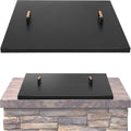 Fire Pit Lid Square 38', Heat Resistant Metal Firepit Cover with 2 Wooden Handles for Square Patio Fire Pit, Compatible for Firepits Inside Dia Up to 34'