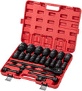 3/4' Impact Socket Set, 22PCS 6-Point SAE Sizes (3/4' to 2'), Cr-Mo Steel Set with Adapters, Quick Release Ratchet Wrench, Andextension Rod & Durable Storage Case