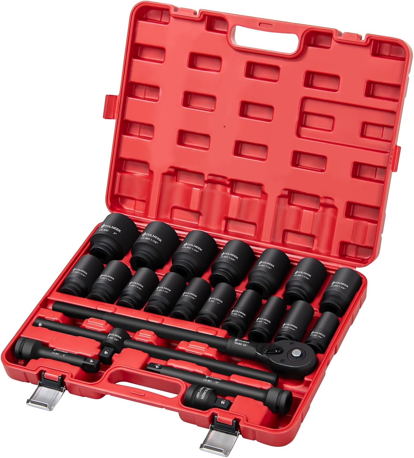 3/4' Impact Socket Set, 22PCS 6-Point SAE Sizes (3/4' to 2'), Cr-Mo Steel Set with Adapters, Quick Release Ratchet Wrench, Andextension Rod & Durable Storage Case